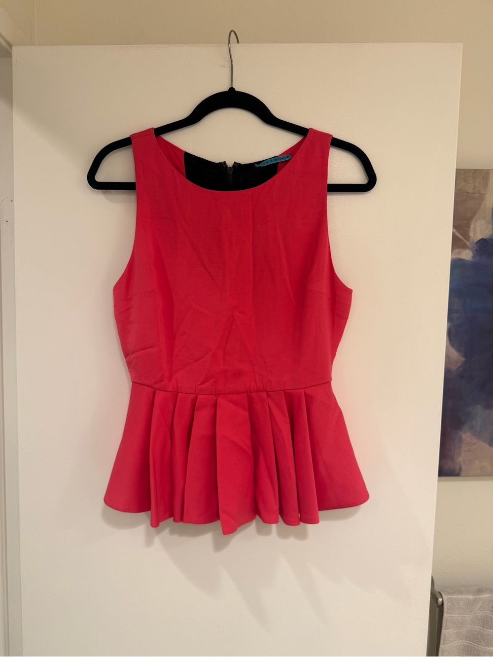 Alice + Olivia Coral-Red Peplum Tank Top